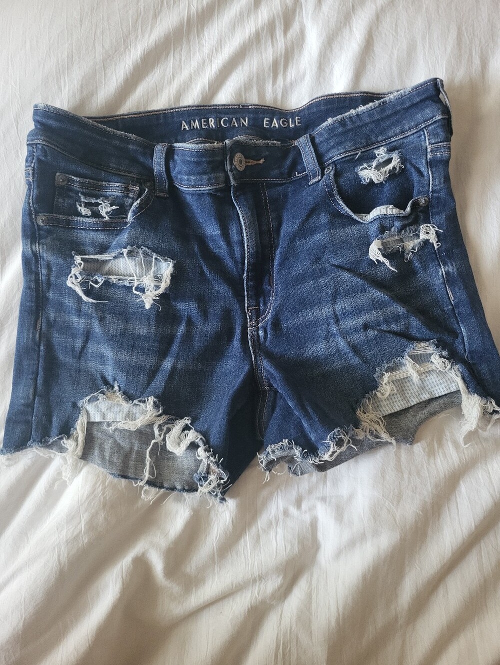 American Eagle Outfitters Ripped Dark Blue Denim Jean Shorts